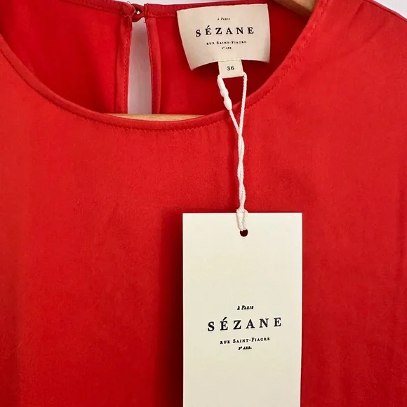 Sézane Red Silk Short Sleeve Blouse Size 36 NWT - Picture 2 of 2